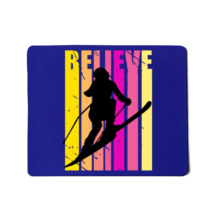 Retro Downhill Ski Skiing Skier Pink Yellow Vintage Gift Mousepad