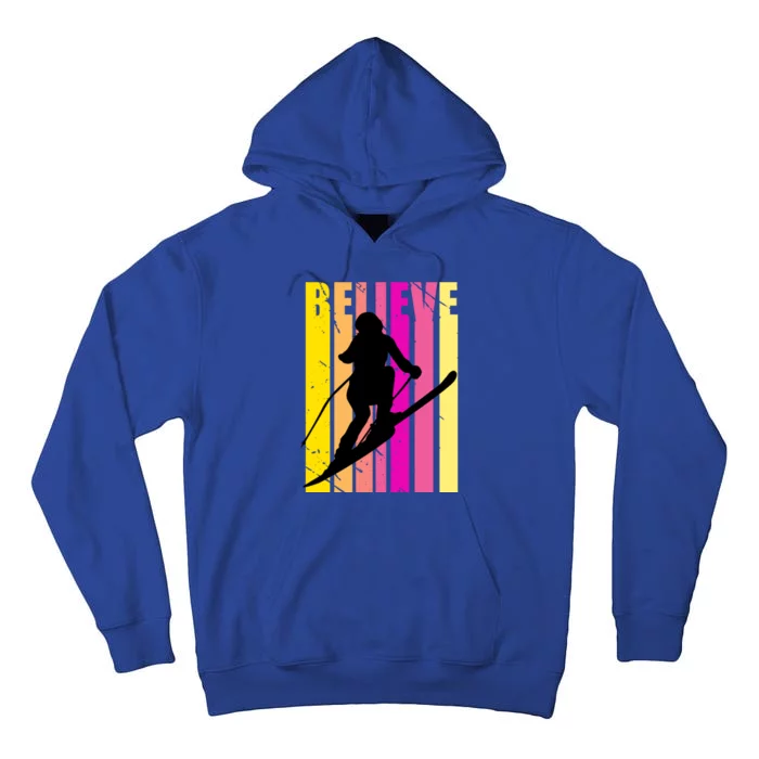 Retro Downhill Ski Skiing Skier Pink Yellow Vintage Gift Tall Hoodie