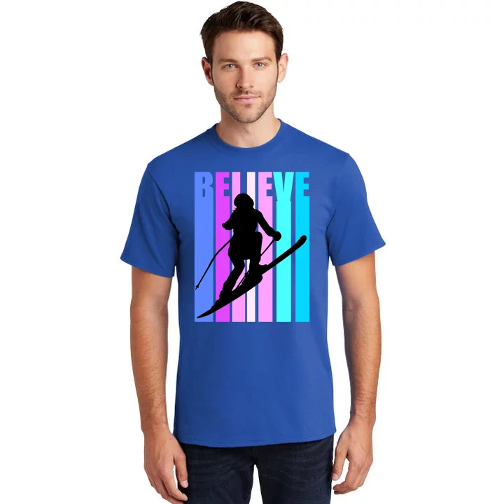 Retro Downhill Ski Skiing Skier Sports Winter Ice Gift Tall T-Shirt