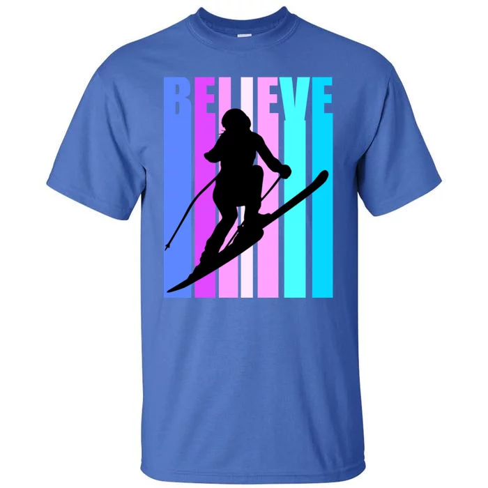 Retro Downhill Ski Skiing Skier Sports Winter Ice Gift Tall T-Shirt