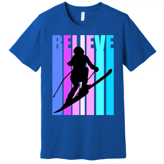 Retro Downhill Ski Skiing Skier Sports Winter Ice Gift Premium T-Shirt