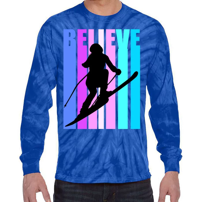 Retro Downhill Ski Skiing Skier Sports Winter Ice Gift Tie-Dye Long Sleeve Shirt