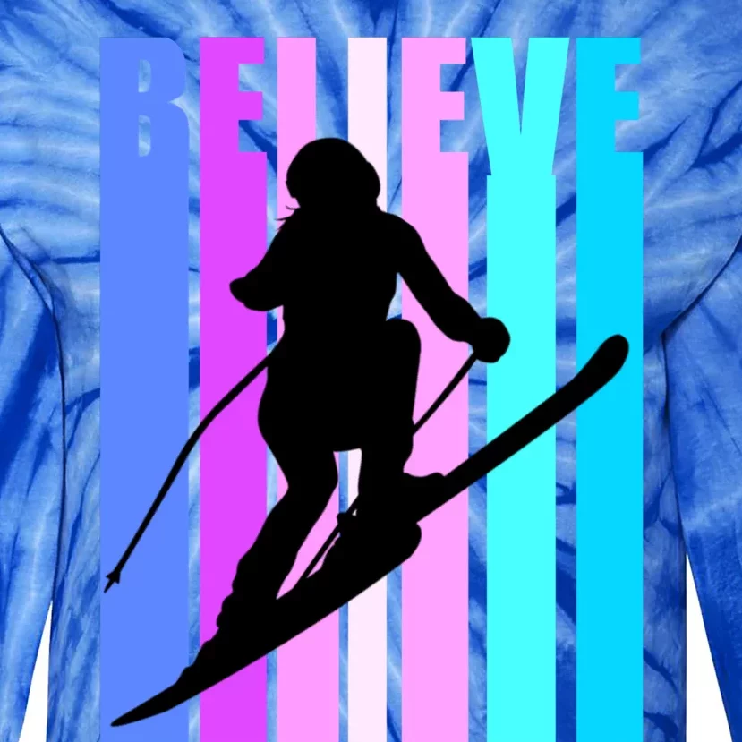 Retro Downhill Ski Skiing Skier Sports Winter Ice Gift Tie-Dye Long Sleeve Shirt