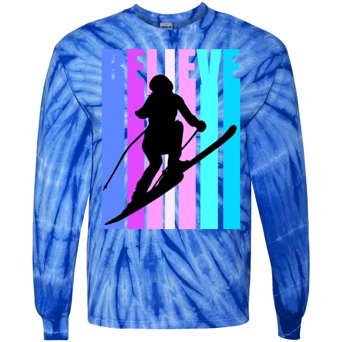 Retro Downhill Ski Skiing Skier Sports Winter Ice Gift Tie-Dye Long Sleeve Shirt