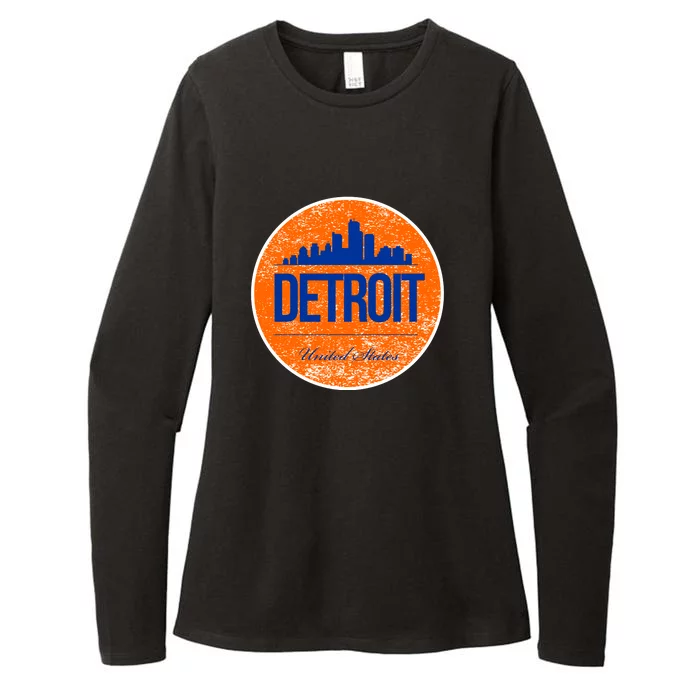 Retro Detroit Skyline Logo Womens CVC Long Sleeve Shirt