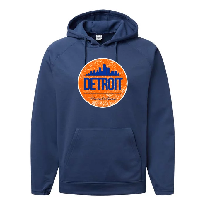 Retro Detroit Skyline Logo Performance Fleece Hoodie