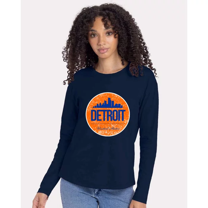 Retro Detroit Skyline Logo Womens Cotton Relaxed Long Sleeve T-Shirt