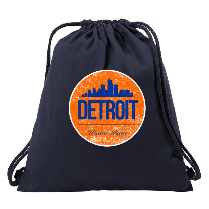 Retro Detroit Skyline Logo Drawstring Bag