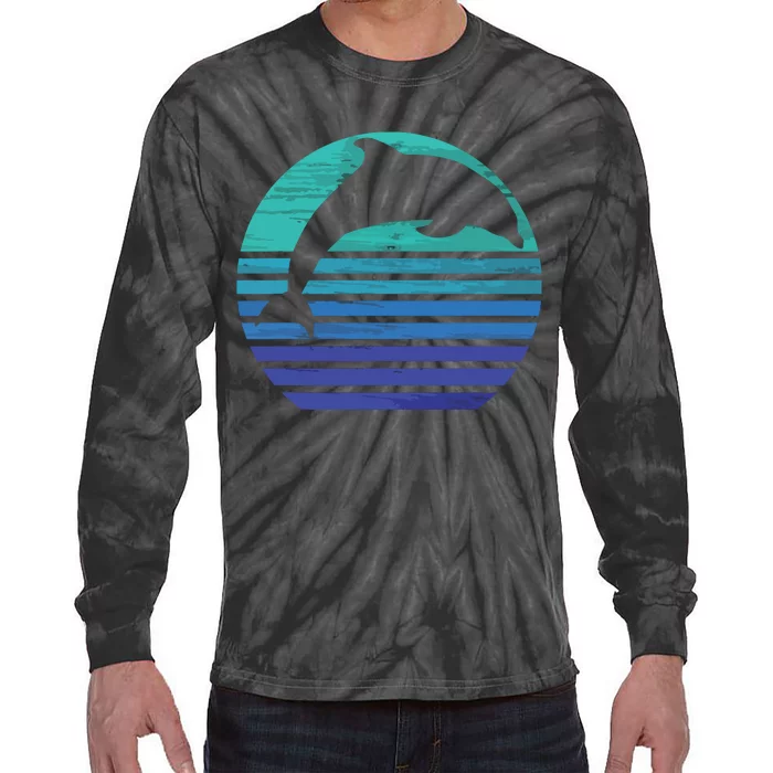 Retro Dolphin Silhouette Tie-Dye Long Sleeve Shirt