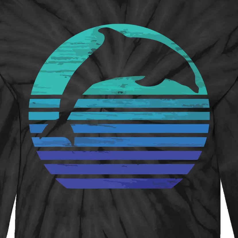 Retro Dolphin Silhouette Tie-Dye Long Sleeve Shirt