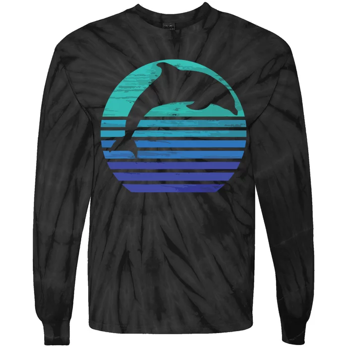 Retro Dolphin Silhouette Tie-Dye Long Sleeve Shirt