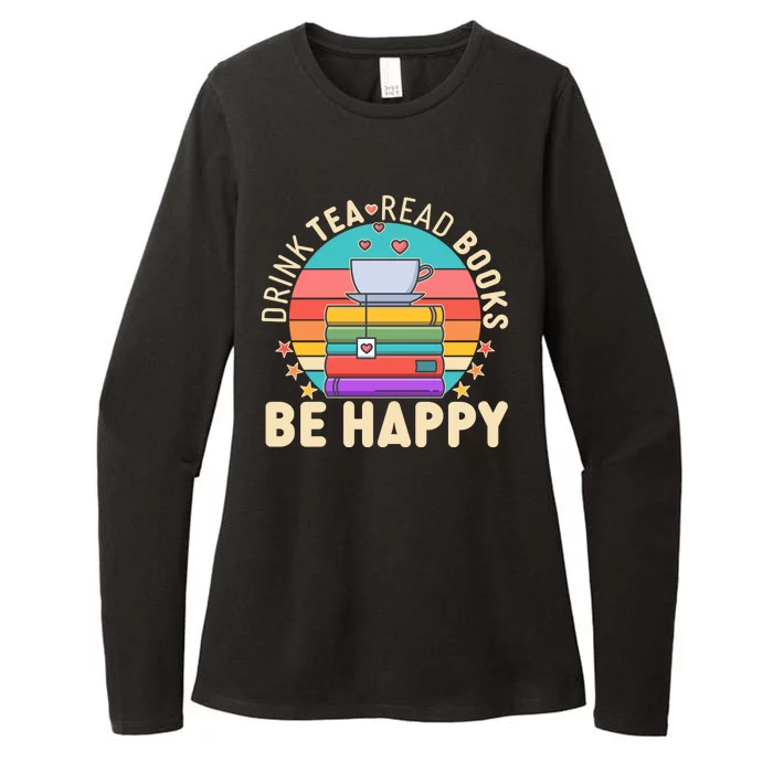 Retro Drink Tea Read Books Be Happy Womens CVC Long Sleeve Shirt