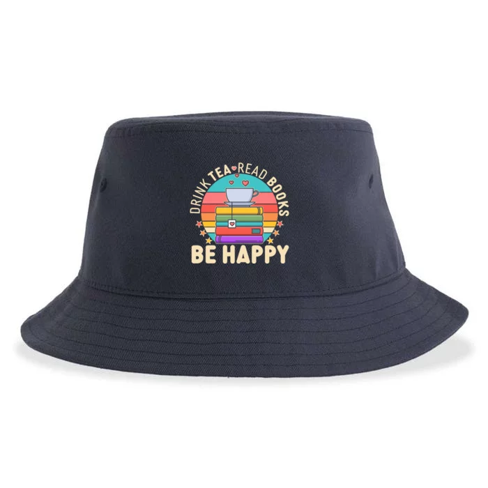 Retro Drink Tea Read Books Be Happy Sustainable Bucket Hat