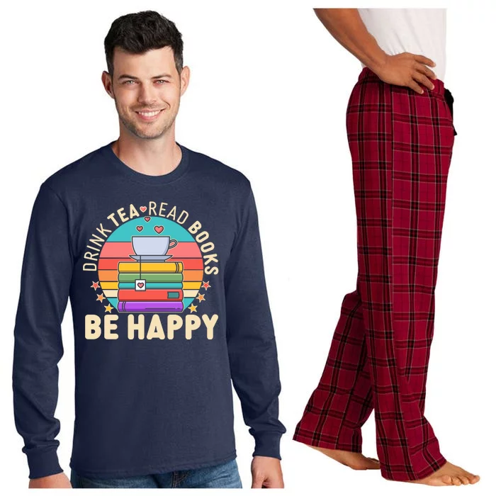 Retro Drink Tea Read Books Be Happy Long Sleeve Pajama Set