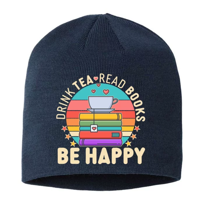 Retro Drink Tea Read Books Be Happy 8 1/2in Sustainable Knit Beanie