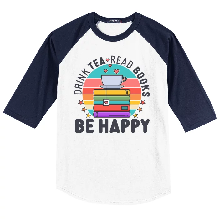 Retro Drink Tea Read Books Be Happy Baseball Sleeve Shirt