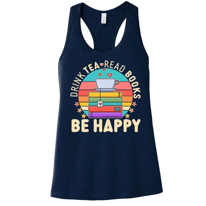 Retro Drink Tea Read Books Be Happy Women's Racerback Tank