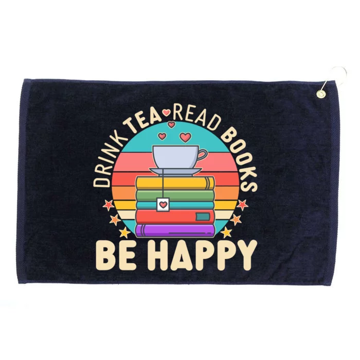 Retro Drink Tea Read Books Be Happy Grommeted Golf Towel