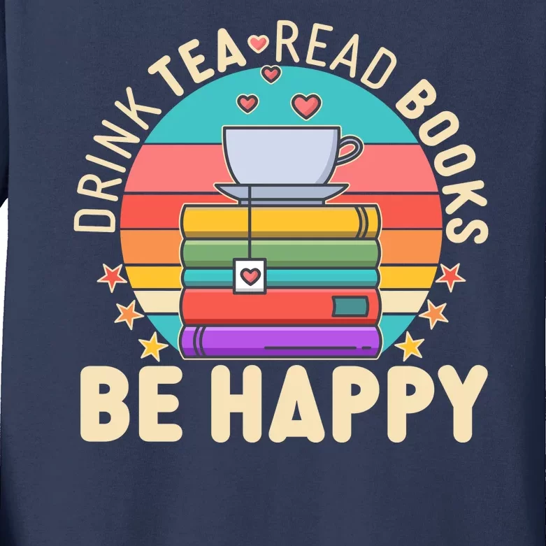 Retro Drink Tea Read Books Be Happy Kids Long Sleeve Shirt