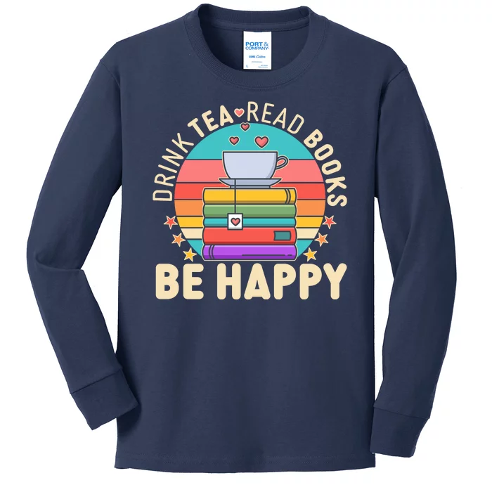 Retro Drink Tea Read Books Be Happy Kids Long Sleeve Shirt