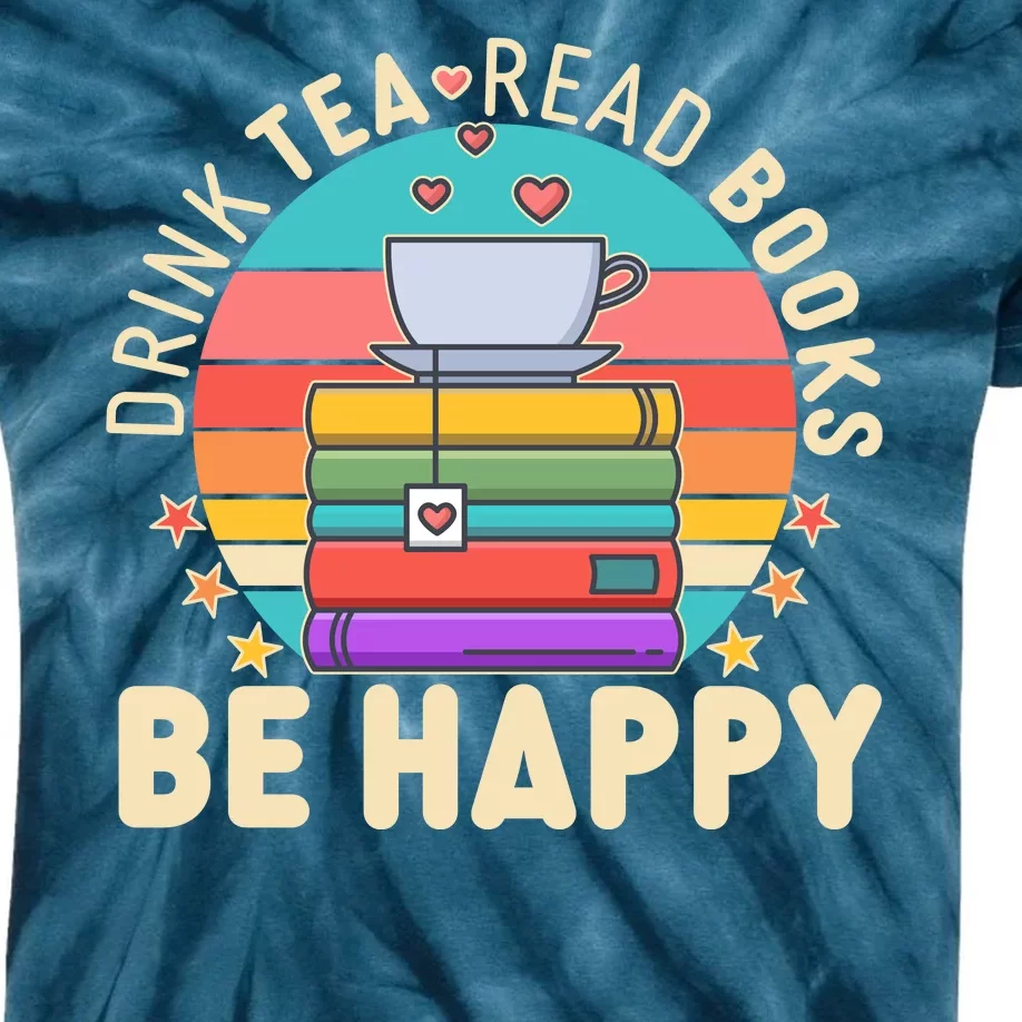 Retro Drink Tea Read Books Be Happy Kids Tie-Dye T-Shirt