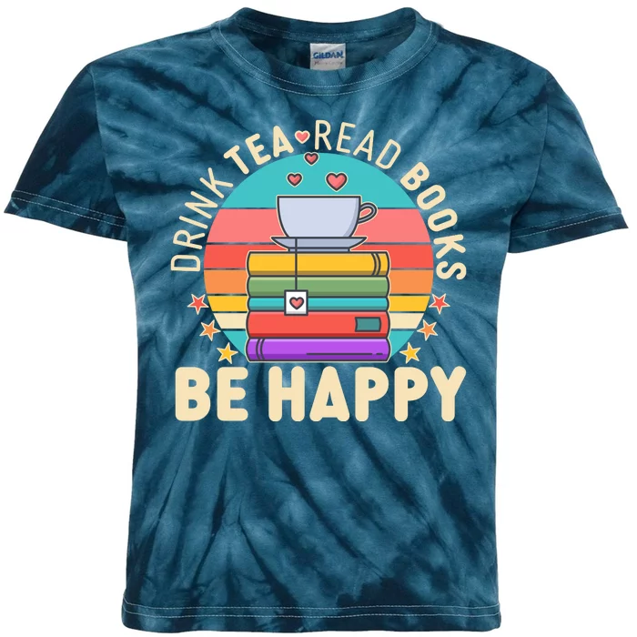 Retro Drink Tea Read Books Be Happy Kids Tie-Dye T-Shirt