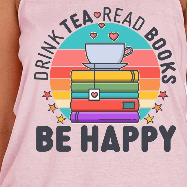 Retro Drink Tea Read Books Be Happy Women's Knotted Racerback Tank