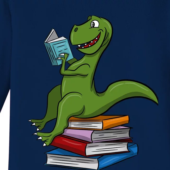 Reading Dinosaur T Rex Dinosaur Lover Dino Book Gift Idea Baby Long Sleeve Bodysuit