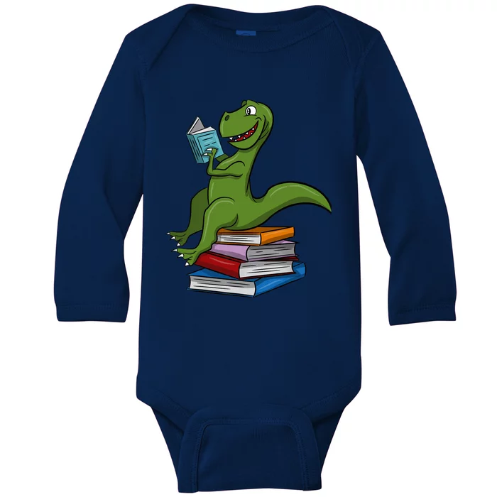 Reading Dinosaur T Rex Dinosaur Lover Dino Book Gift Idea Baby Long Sleeve Bodysuit