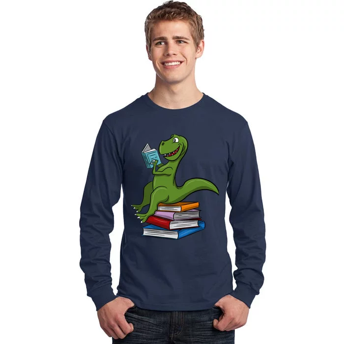 Reading Dinosaur T Rex Dinosaur Lover Dino Book Gift Idea Tall Long Sleeve T-Shirt