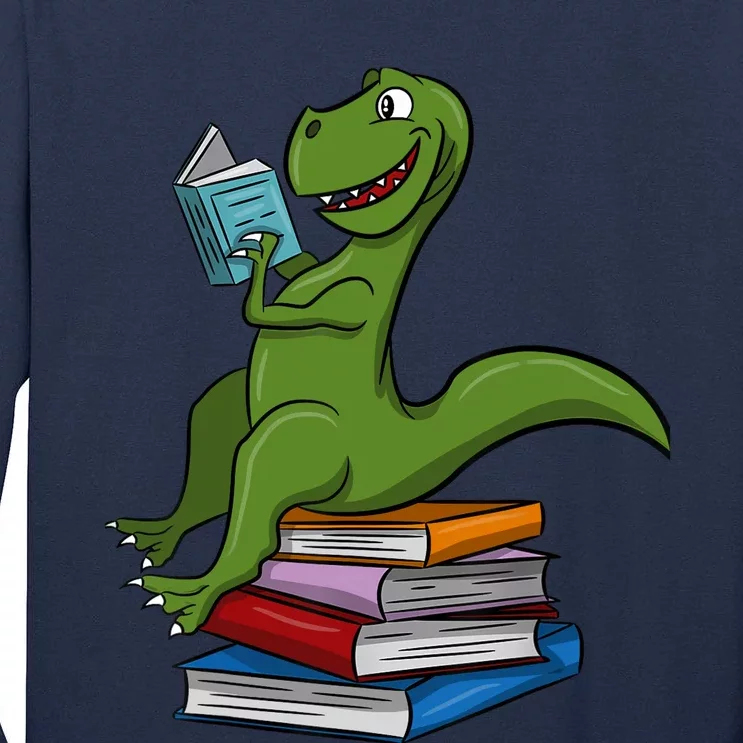 Reading Dinosaur T Rex Dinosaur Lover Dino Book Gift Idea Tall Long Sleeve T-Shirt