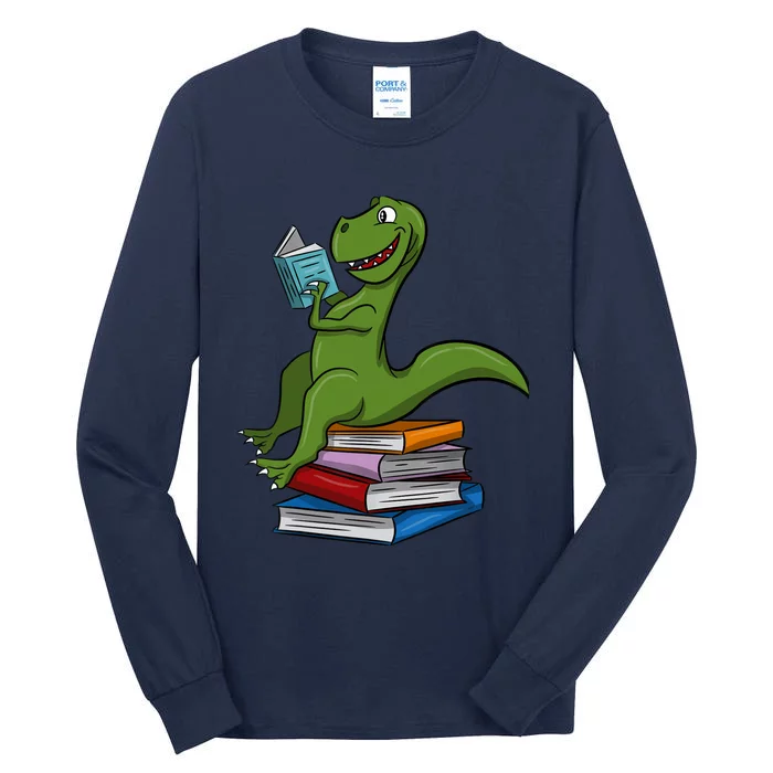 Reading Dinosaur T Rex Dinosaur Lover Dino Book Gift Idea Tall Long Sleeve T-Shirt