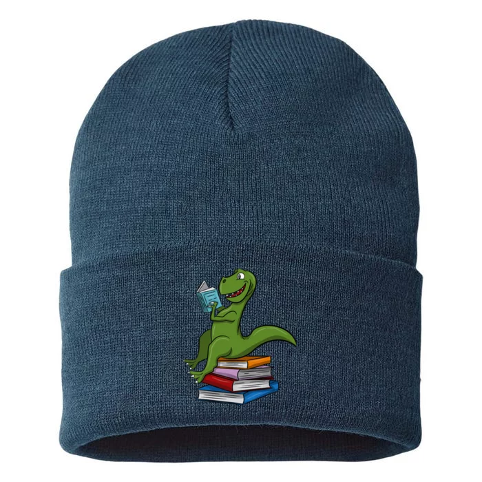 Reading Dinosaur T Rex Dinosaur Lover Dino Book Gift Idea Sustainable Knit Beanie