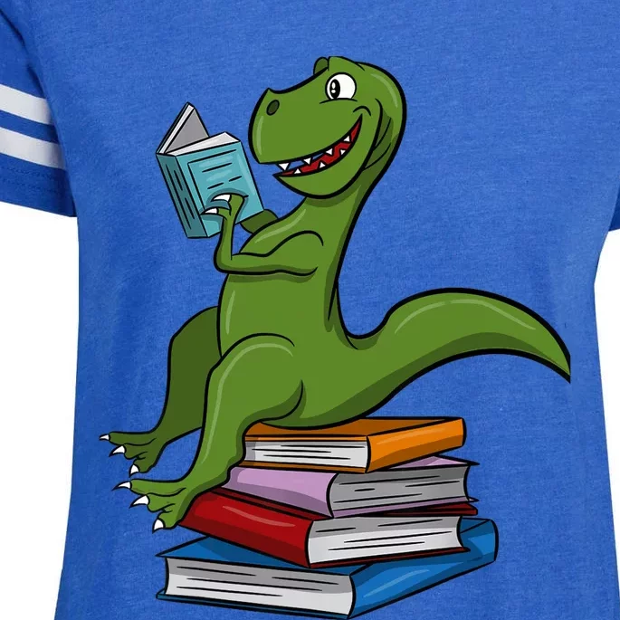 Reading Dinosaur T Rex Dinosaur Lover Dino Book Gift Idea Enza Ladies Jersey Football T-Shirt