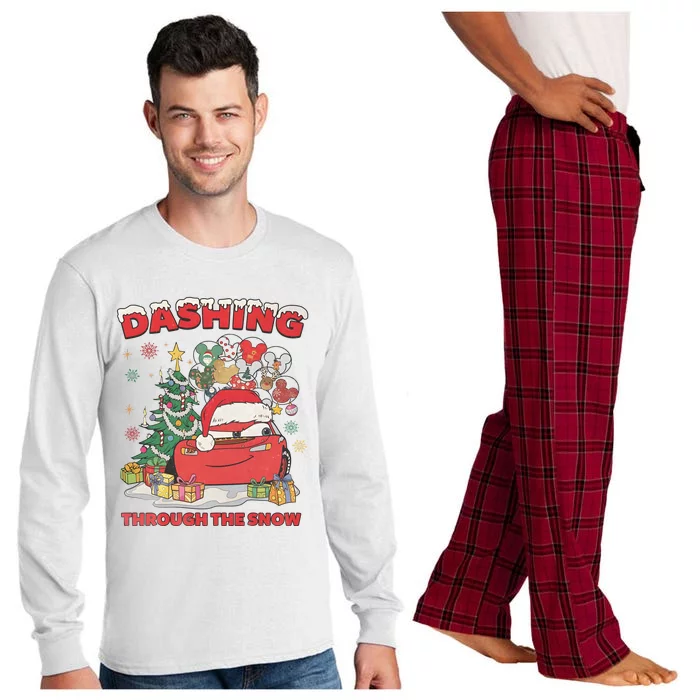 Retro Dashing Through The Snow Lightning Mcqueen Christmas Long Sleeve Pajama Set