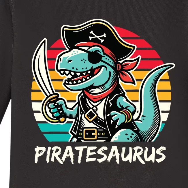 Retro Dinosaur T Rex Pirate Costume Piratesaurus Baby Long Sleeve Bodysuit