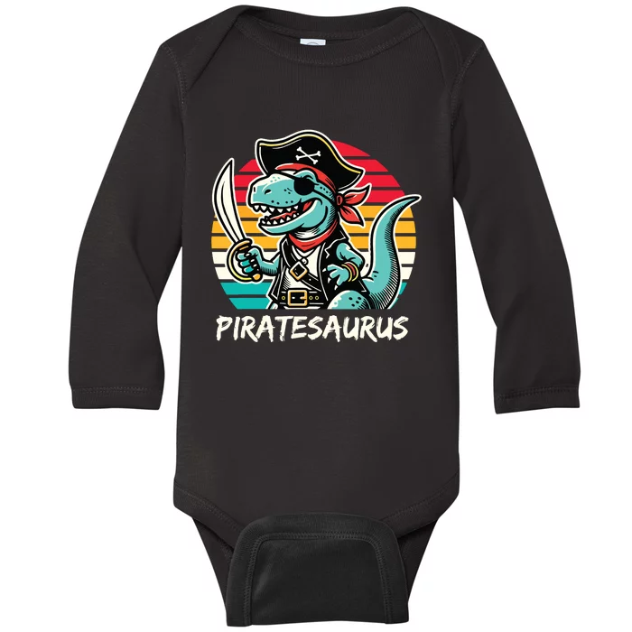 Retro Dinosaur T Rex Pirate Costume Piratesaurus Baby Long Sleeve Bodysuit