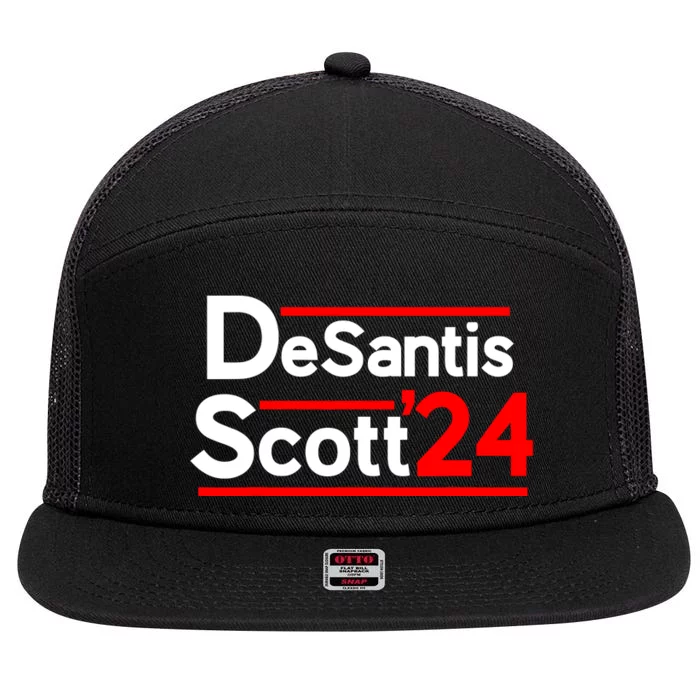 Ron DeSantis Tim Scott 2024 For President 7 Panel Mesh Trucker Snapback Hat