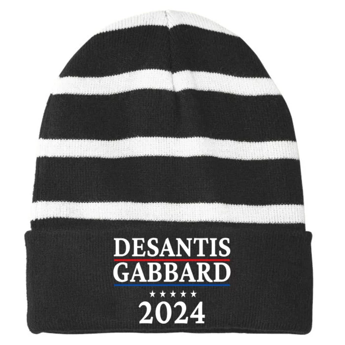 Ron Desantis Tulsi Gabbard President Election 2024 Striped Beanie with Solid Band