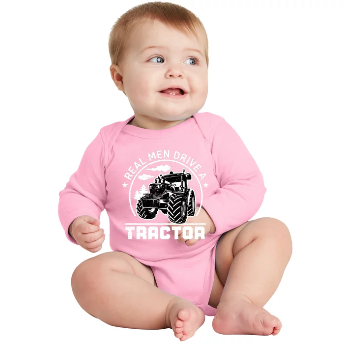 Real Drive Tractor Funny Farm Tractors Enthusiast Outfit Baby Long Sleeve Bodysuit