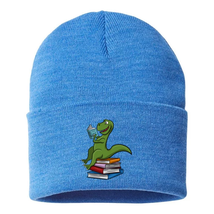 Reading Dinosaur T Rex Dinosaur Lover Dino Book Gift Idea Great Gift Sustainable Knit Beanie