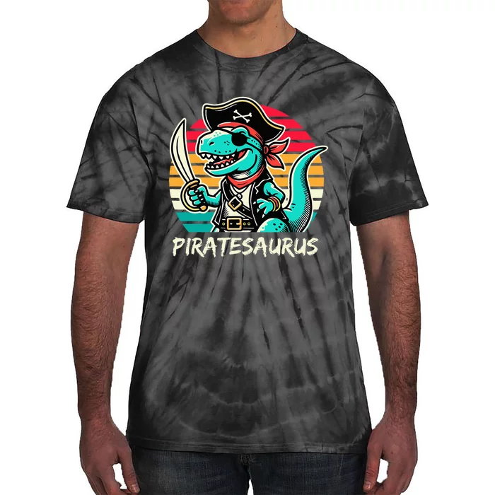 Retro Dinosaur T Rex Pirate Costume Piratesaurus Tie-Dye T-Shirt