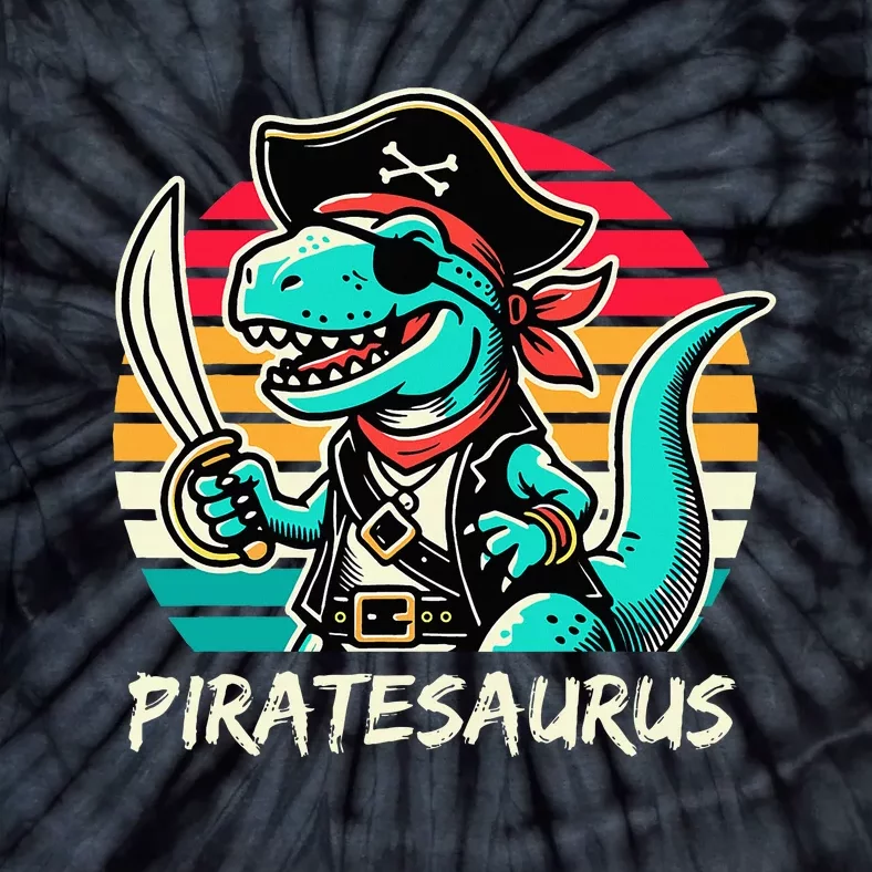 Retro Dinosaur T Rex Pirate Costume Piratesaurus Tie-Dye T-Shirt