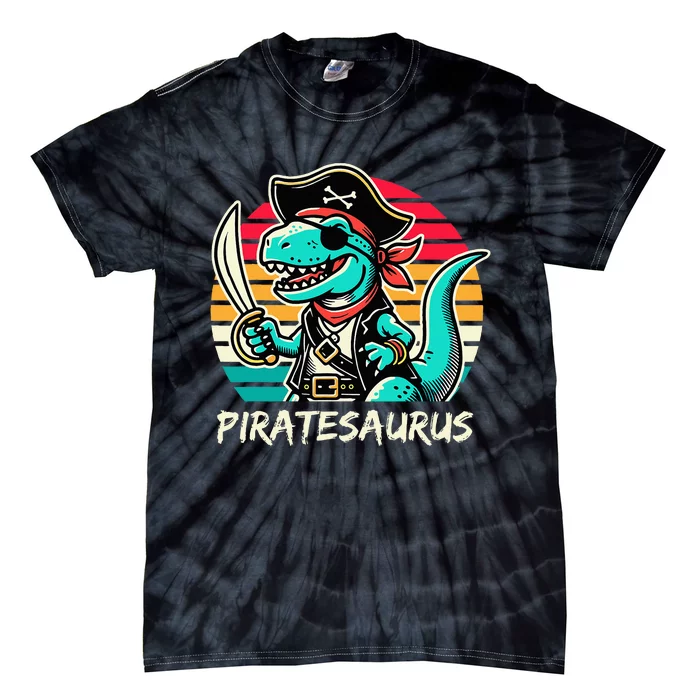 Retro Dinosaur T Rex Pirate Costume Piratesaurus Tie-Dye T-Shirt