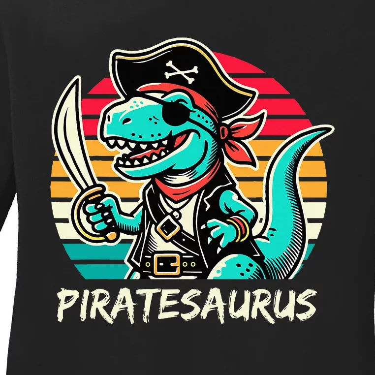 Retro Dinosaur T Rex Pirate Costume Piratesaurus Ladies Long Sleeve Shirt