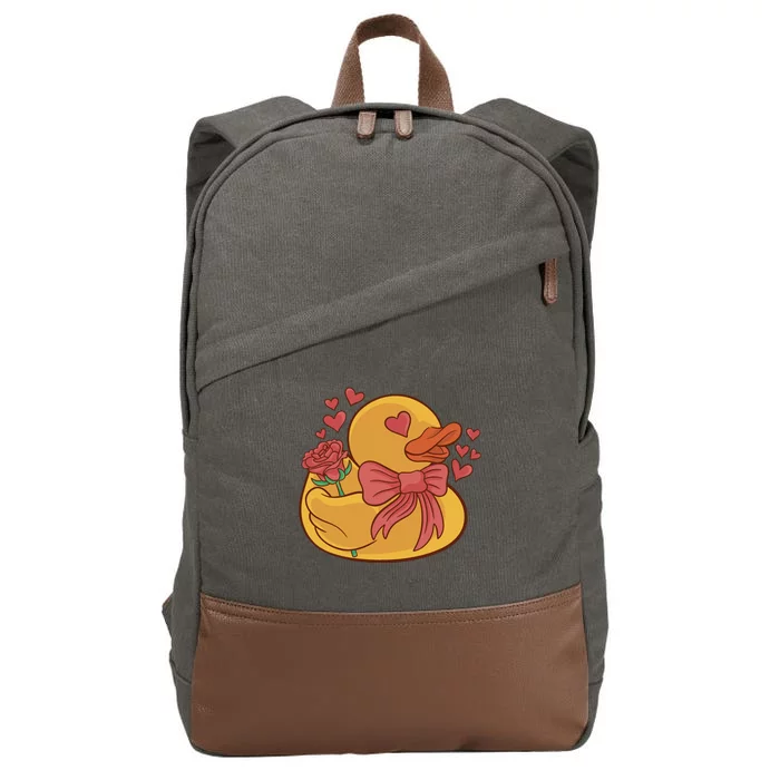 Rubber Duck Valentines Day Rose Cute Cotton Canvas Backpack