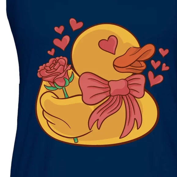 Rubber Duck Valentines Day Rose Cute Ladies Essential Flowy Tank