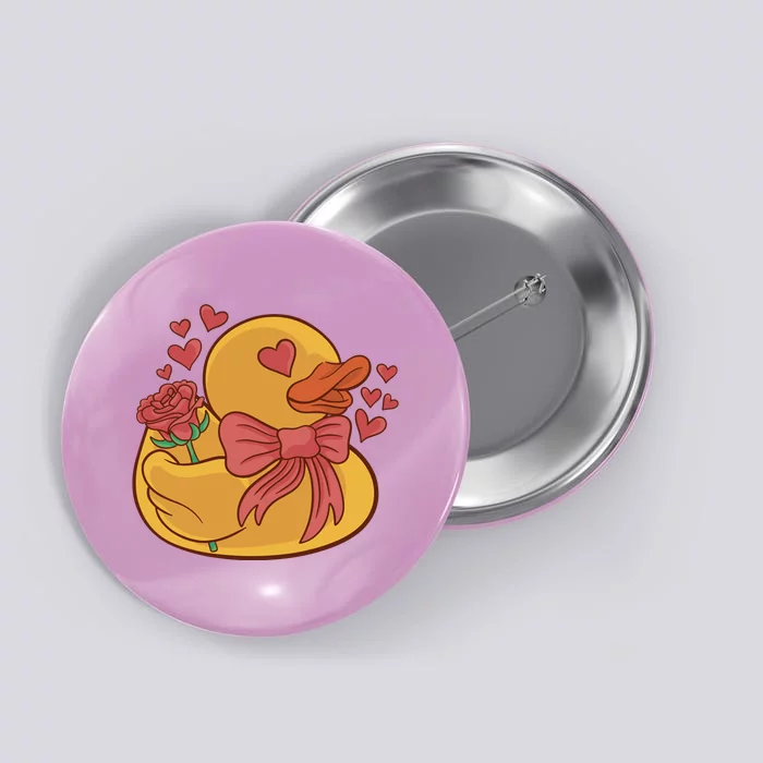 Rubber Duck Valentines Day Rose Cute Button