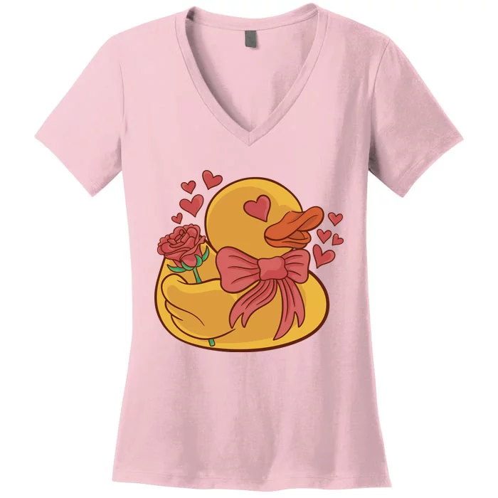 Rubber Duck Valentines Day Rose Cute Women's V-Neck T-Shirt