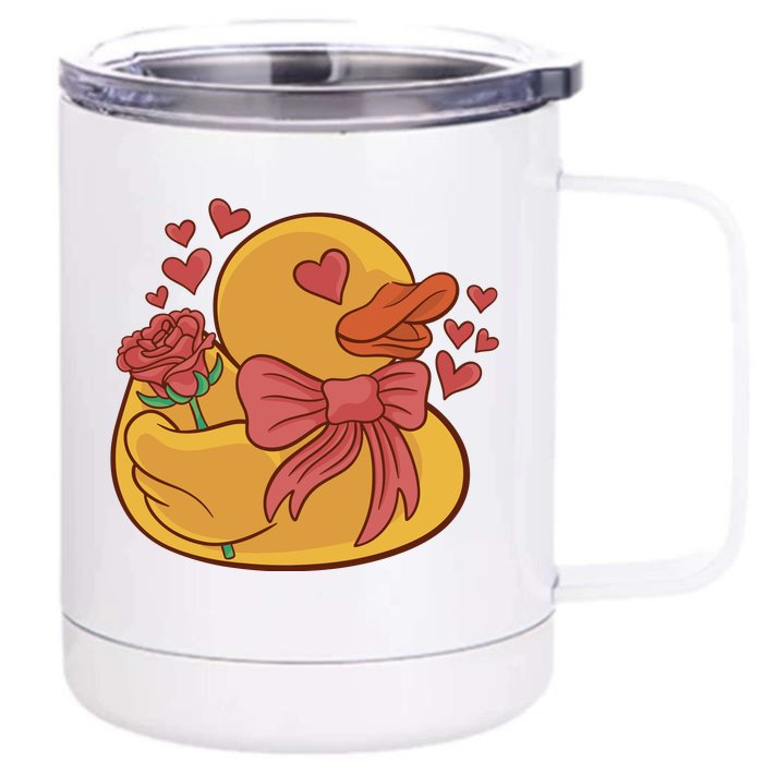 Rubber Duck Valentines Day Rose Cute Front & Back 12oz Stainless Steel Tumbler Cup